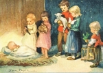 Erica von Kager -  Kinder mit ihren Tieren vor dem Christkind