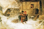Bernhard Frhlich - Kinder im Schnee vor einem Bauernhaus